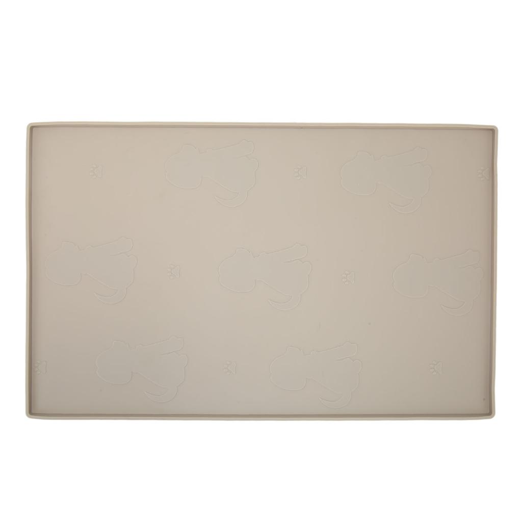 Pet Feeding Mat Puppy Pattern Waterproof Slip Resistance Small Food Grade Silicone Dog Food Mat for Floors Beige