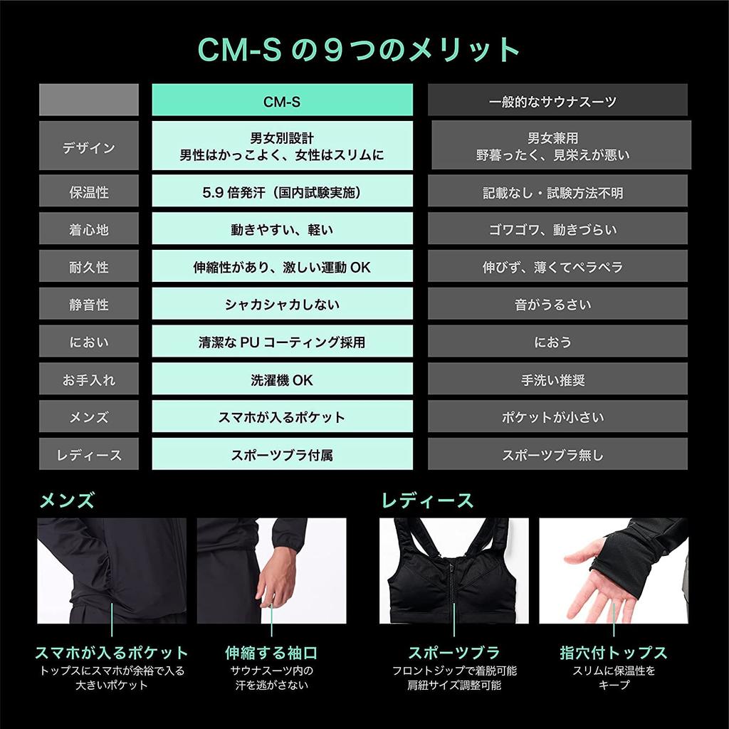 Charmake Body Sauna and Top and Bottom Includes Sports Washable Black CM-S Suit, Men's Women's Set, Bra, Video, (Size L, (Women's))