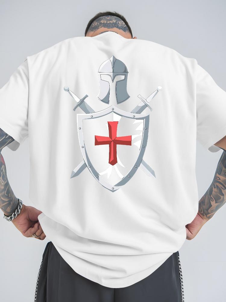 Unisexs Crusader Armor Patternvibrant Red Medieval Knight Print Breathable Cotton Summer Oneck Shortsleeved Tshirt