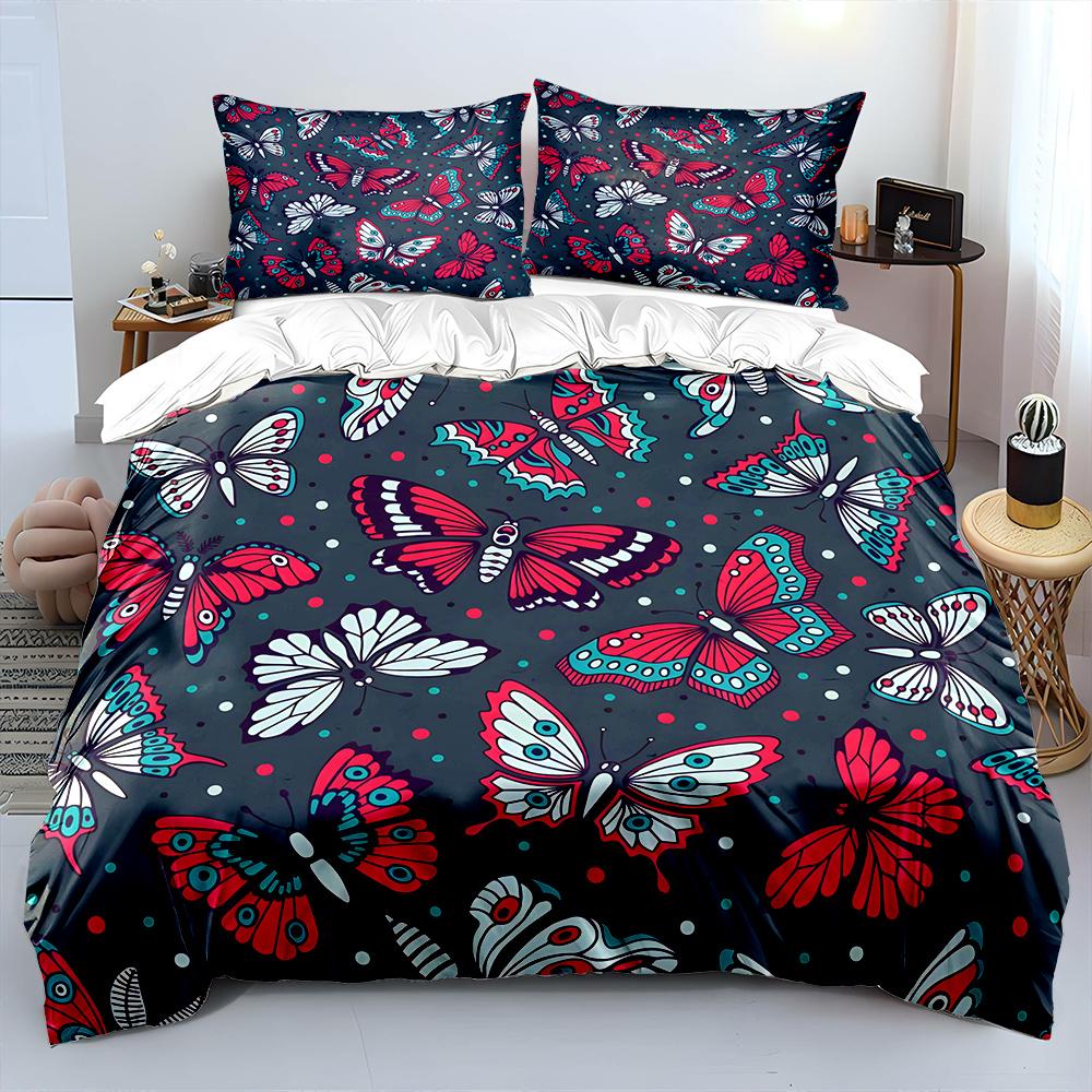 Colorful Butterfly Pattern Background Print Bedding Set 1 Duvet Cover 2 Pillowcases For Adult And Children Luxury Gift Full Size