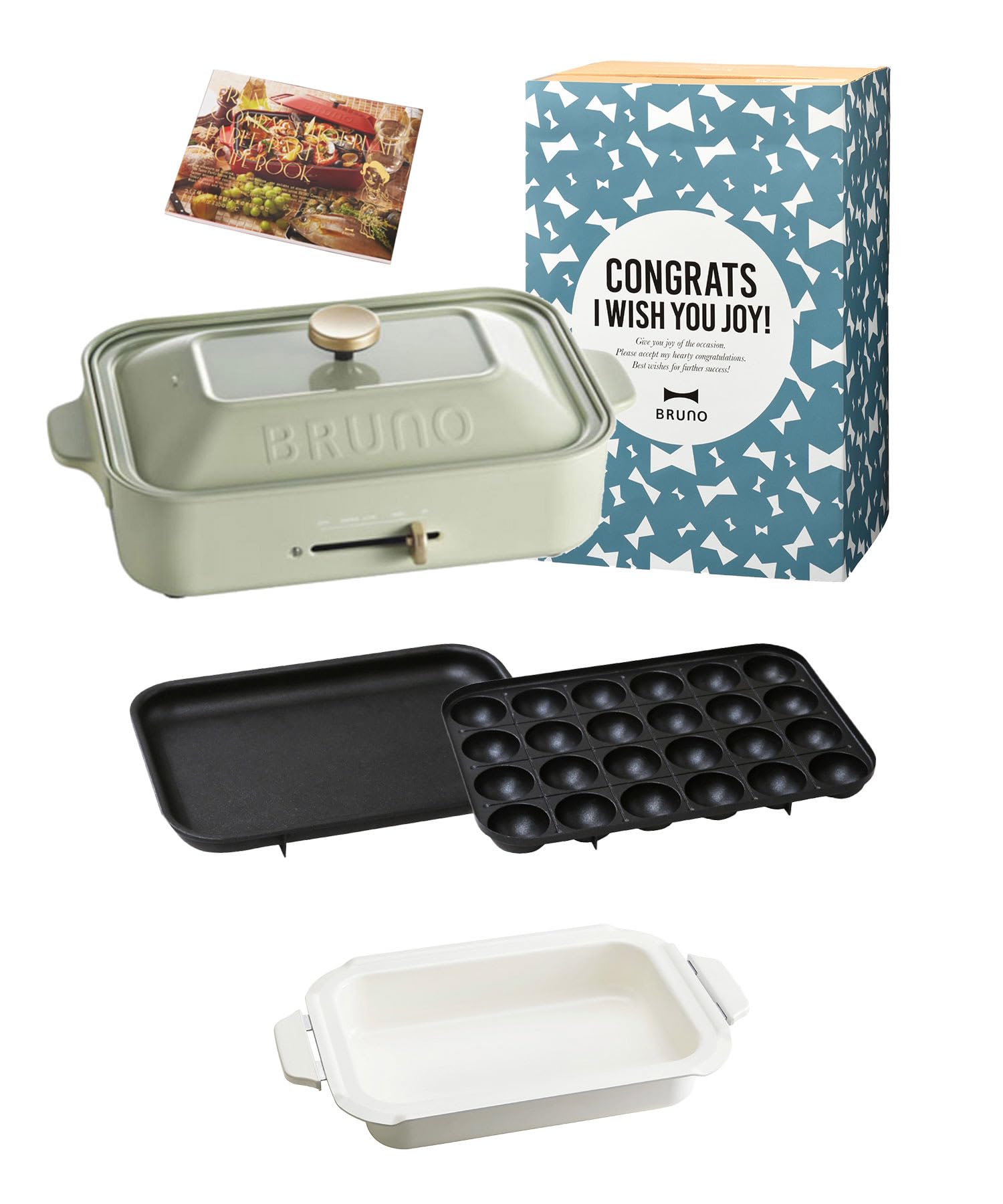 

BRUNO Compact Hot Plate Main Unit 3 Types of Plates Ceramic Coated Pot Yakiniku Celebration Sleeve Recipe Book Included Mint Gray Mint Gray Green