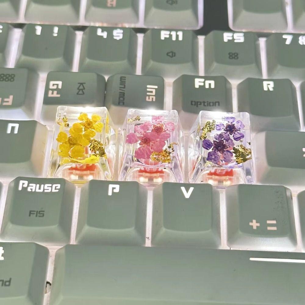 Translucent Mechanical Keyboard Keycap OEM R4 Resin Keycap Dried Flower Keycaps  Cross Axis