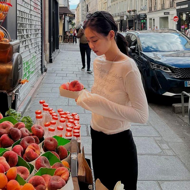 

Gusty Autumn Korean Style Sexy Letters Print Long Sleeves T-shirt Blouse Jin Zhini Jennie Same Style Sheer Top White S