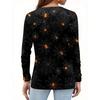 Women's Fashion Casual Slit Hem Round Neck Long Sleeve Loose Halloween Printed T-Shirt Ladies Top