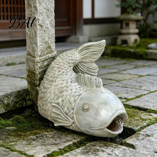 Outdoor Functional Art Fish Shape Rainwater Diverter, Decorative Gutter Downspout Statue, Decor Sculpture for Garden Patio Yard Ornament Landscape