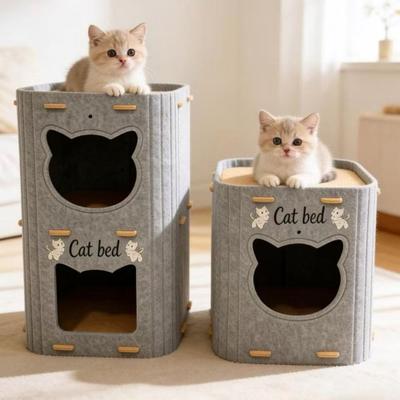 Double Layer Cat House Felt Cat Scratching Board Creativity Cat Castle Bed  Cat Supplies