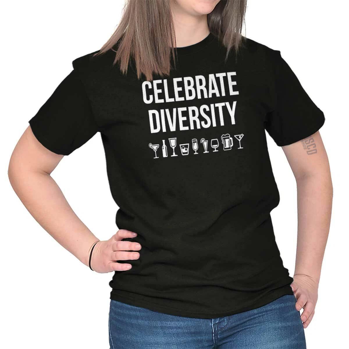 Funny Drinking Humor Celebrate Diversity Womens Graphic Crewneck T Shirt Tee S