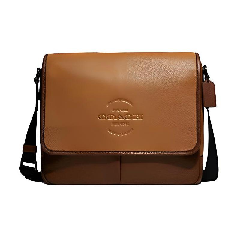 Coach Men's Brown Thompson 31 Brand Letter Logo Embossed Flap Refined Pebble Leather Shoulder Crossbody Bag Large Bags C5395-Qbqun
