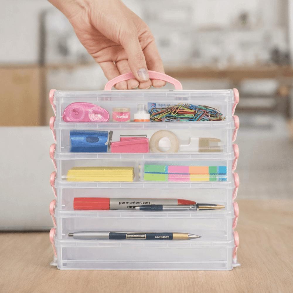 Plastic Material Color Pen Storage Box Transparent Detachable Storage Case Stationery Organization