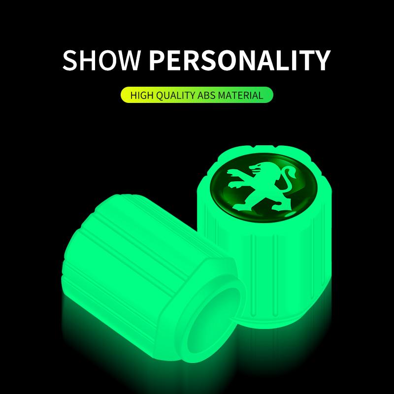 Neue leuchtende Ventilkappen Fluoreszierende Reifenventilkappen für Peugeot 206 207 307 3008 2008 308 407 408 508 301 208 RCZ Autozubehör