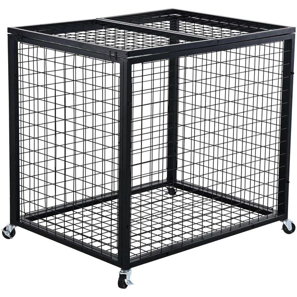 Rolling Sports Ball Storage Cart, Lockable Basketball Cage with Double Lids, Sport Equipment Holder Organizer for Indoor Outdoor, Steel Storage Rack