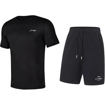 Li-Ning Comfortable Simple Breathable Versatile Round Neck Pullover Short Sleeve Tie Waist Five-Point Pants Casual Sports Set YTSU145-2+AKST543-3