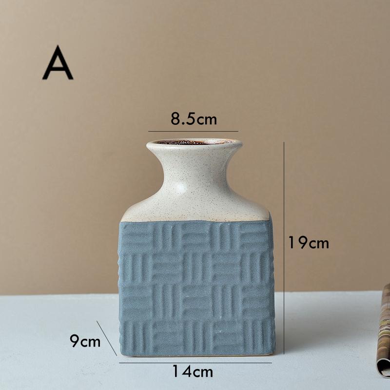 1pc Blue Ceramic Vase Flower Vase Matte Desktop Bottle for Water Planting Home Decor Tabletop Vase