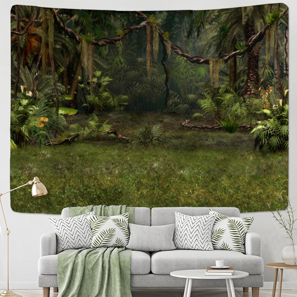 

Тропический зеленый лесной пейзаж, гобелен, настенный психоделический колдовство, загадочный природный пейзаж, эстетический декор комнаты 95x70CM