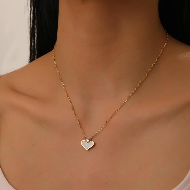 18K Gold Plated White Shell Heart Pendant Necklace, Dainty CZ Love Charm Necklace for Women, Minimalist Jewelry