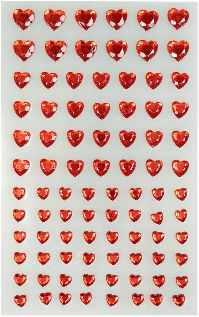 Self-Adhesive Crystal Hearts Red 84 Pcs