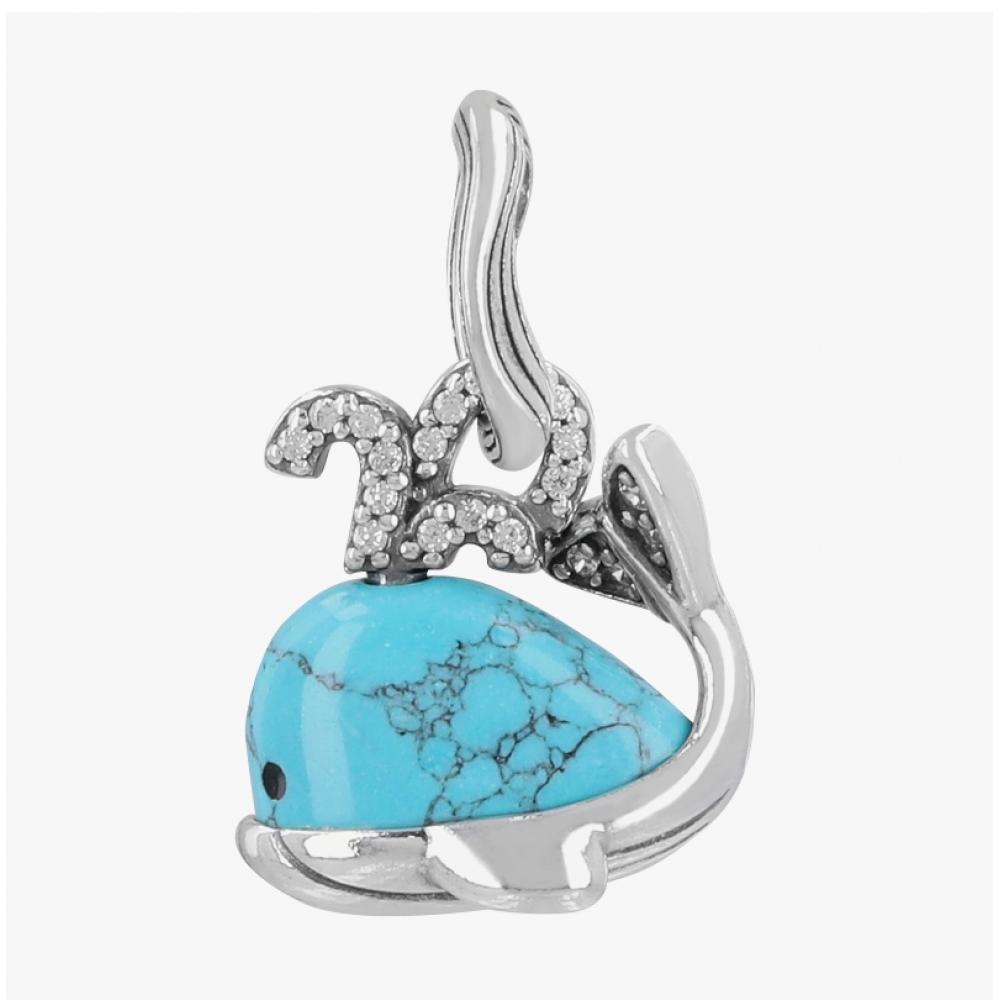 Pandora Moment Turquoise Colored Whale Dangle Silver Charm 793822c01