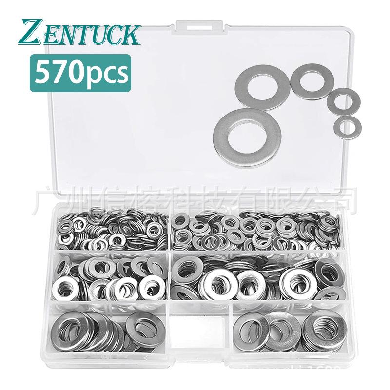 570-Piece Stainless Steel Flat Washer Assortment Set (M5, M6, M8, M10, M12)