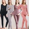 2 Pieces Women Thermal Underwear Sexy Long Sleeve Winter Clothes Seamless Thermal Intimate Set Ladies Thick Sleepwear