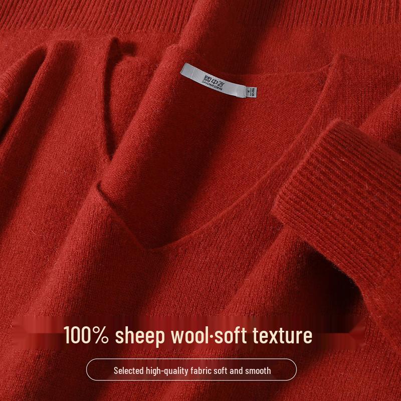 SNOWFLYING Women's 100% Merino Wool V-Neck Basic Knit Sweater