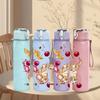 1PC Wine Glass Cherry Fruit Festive Party Art 750ml Color Plastic Sports Water Bottle Leakproof Flip Straw Lid Suitable for Sports Office Home Use