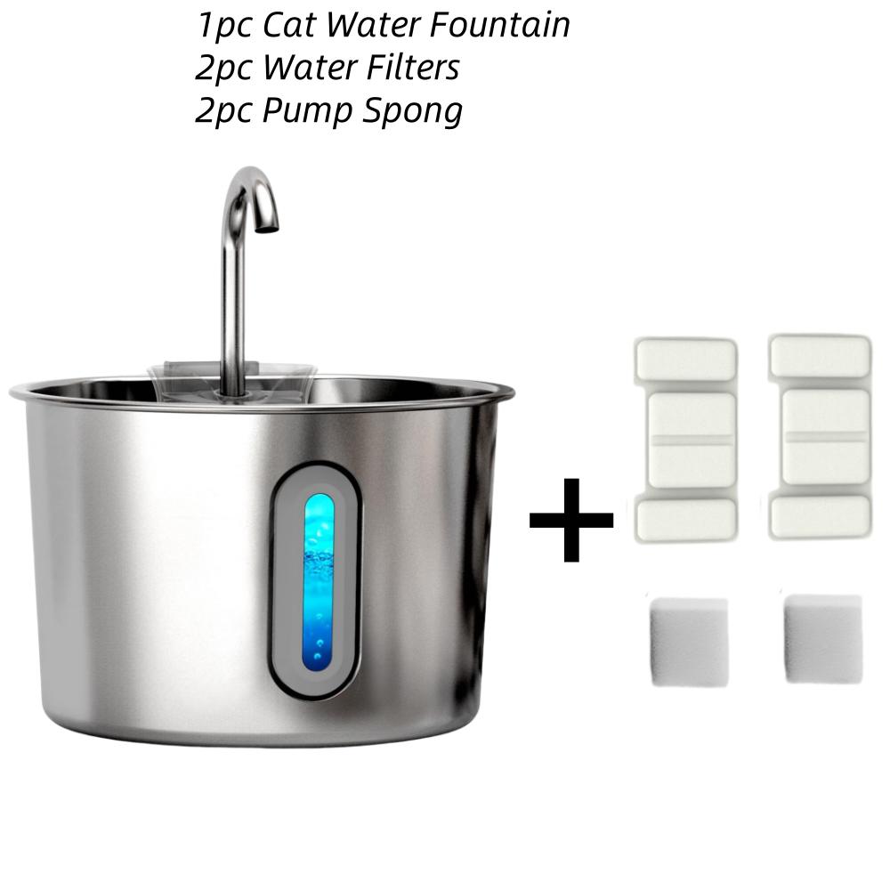 

OYES 2.2L round Automatic Cat Water Fountain Stainless Steel Pet Water Feeder with Window for Dogs And Cats Pet Supplies with 2pack Filters