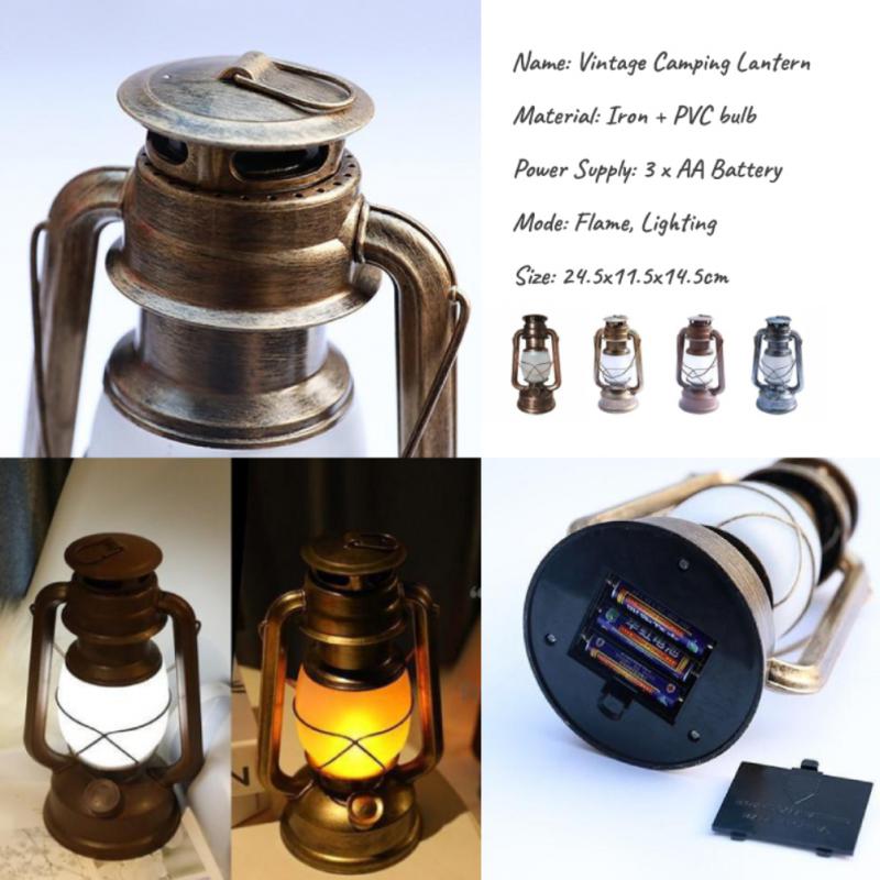 Retro LED Lanterns Hanging Lighting Tent Lamp Portable Outdoor Camping 3AABattery Powered LED Table Lamp Travel  Equipment