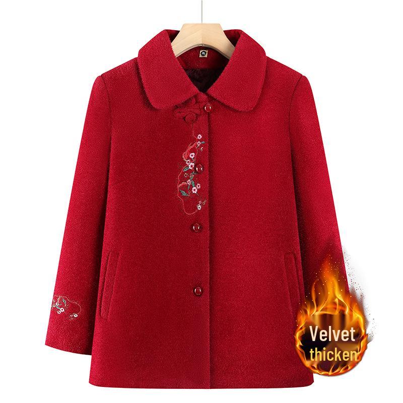 

Fleece-Lined Winter Jackets for Elderly Women, Grandma Style, Red 4XL (135-150 lbs) яскраво-червоного кольору