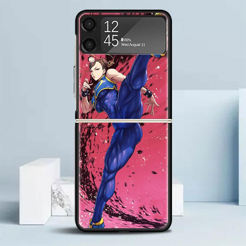 ChunLi S-Street F-FighterS Black Cover for Samsung Galaxy Z Flip 7 6 5 4 3 5G Phone Case Flip7 Flip6 Flip5 Flip4 Flip3 Pattern C