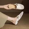 French hollow woven bag head half slippers women's 2025 new summer soft leather square head low heel sandals wear Muller shoes