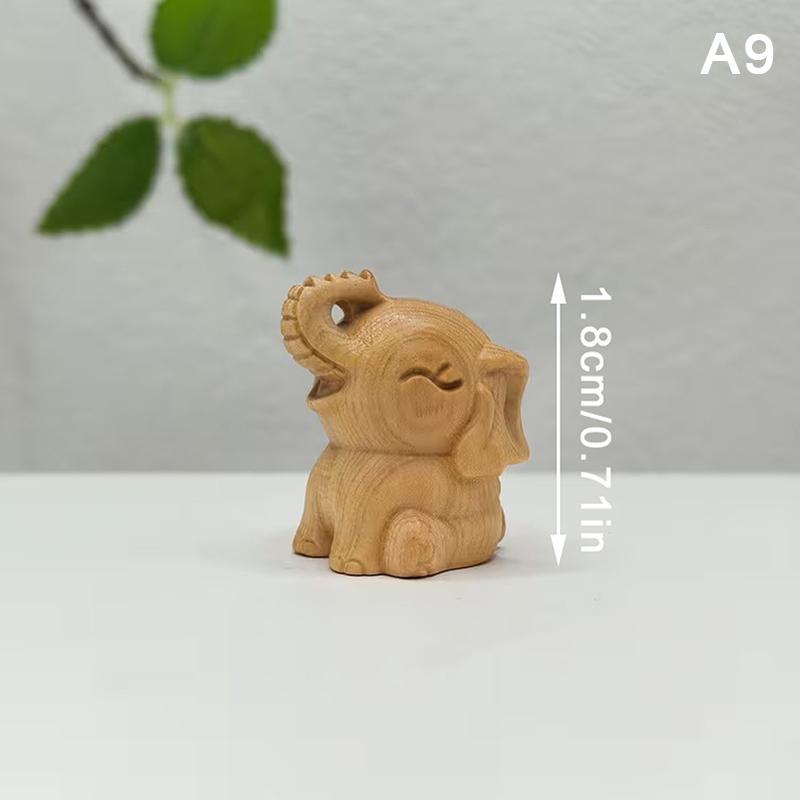 1Pc Hand-Carved Wooden Elephant Figurines Cute Elephant Statue Decorative Ornament Home Desktop Decor Car Decoration