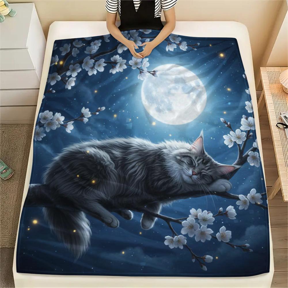 1PC Sleeping animals Print Flannel Blanket, High quality Comfortable for All Seasons, Home Decor, Warmth and Comfort