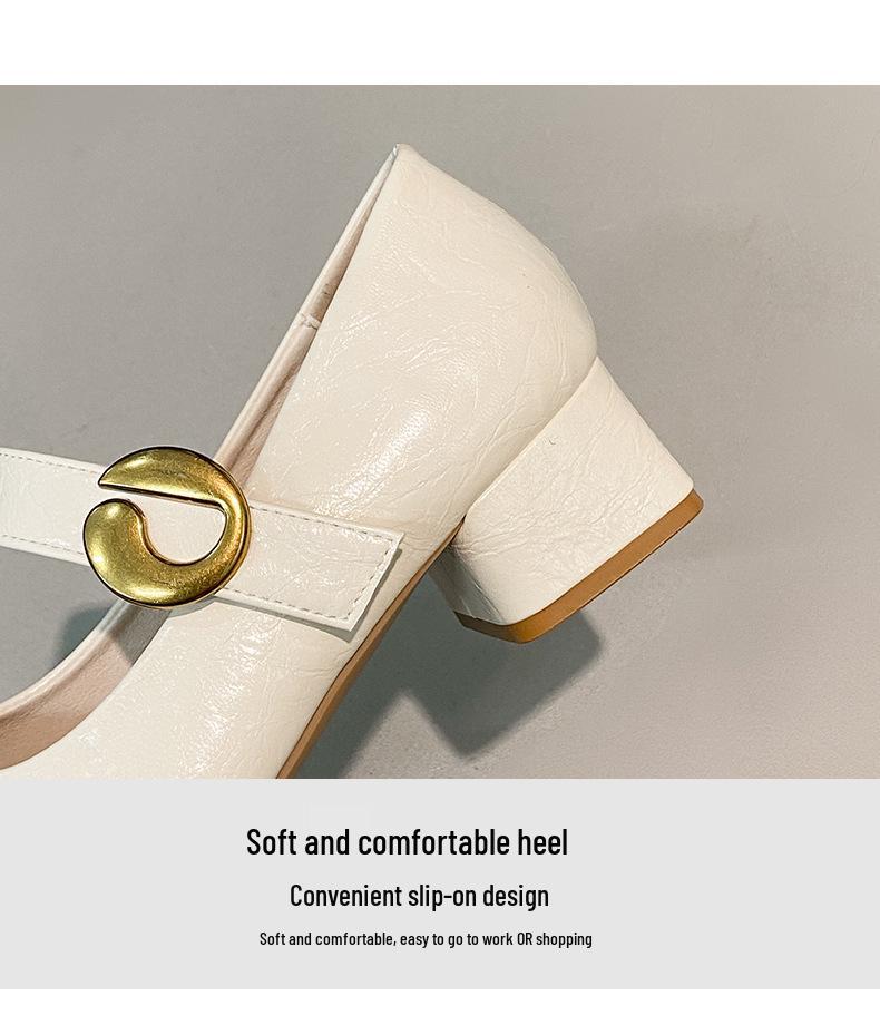 2025 Autumn Korean-Style Mary Janes: Soft Leather Square-Toe Chunky Heel Mid-Heel Shoes for Women