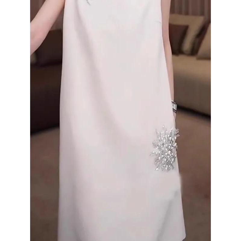 French Style Diamond Round Neck Sleeveless Dress High-end Casual Commuting Straight Skirt for Women