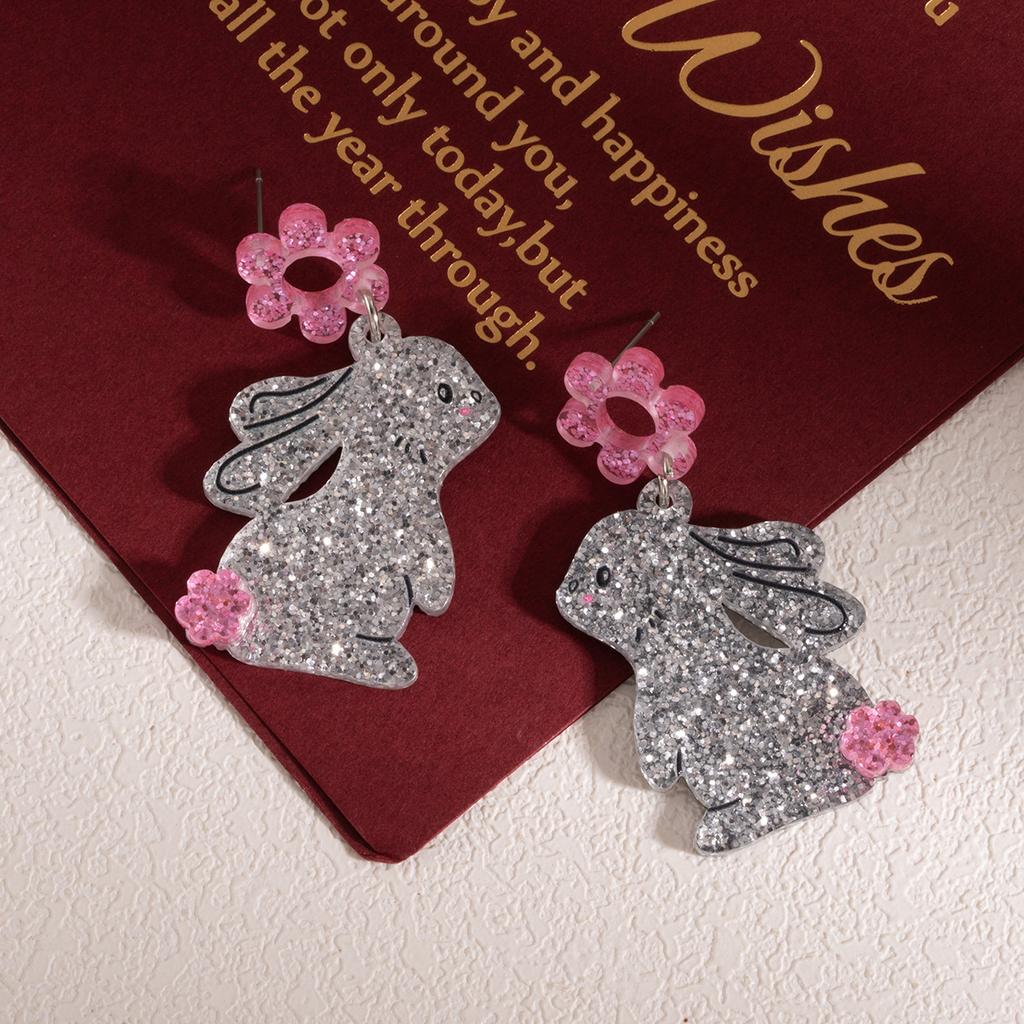 Creative Design Sense Fine Flash Cute Rabbit Acrylic Earrings, Light Luxury High-End Cartoon Fashion Earrings