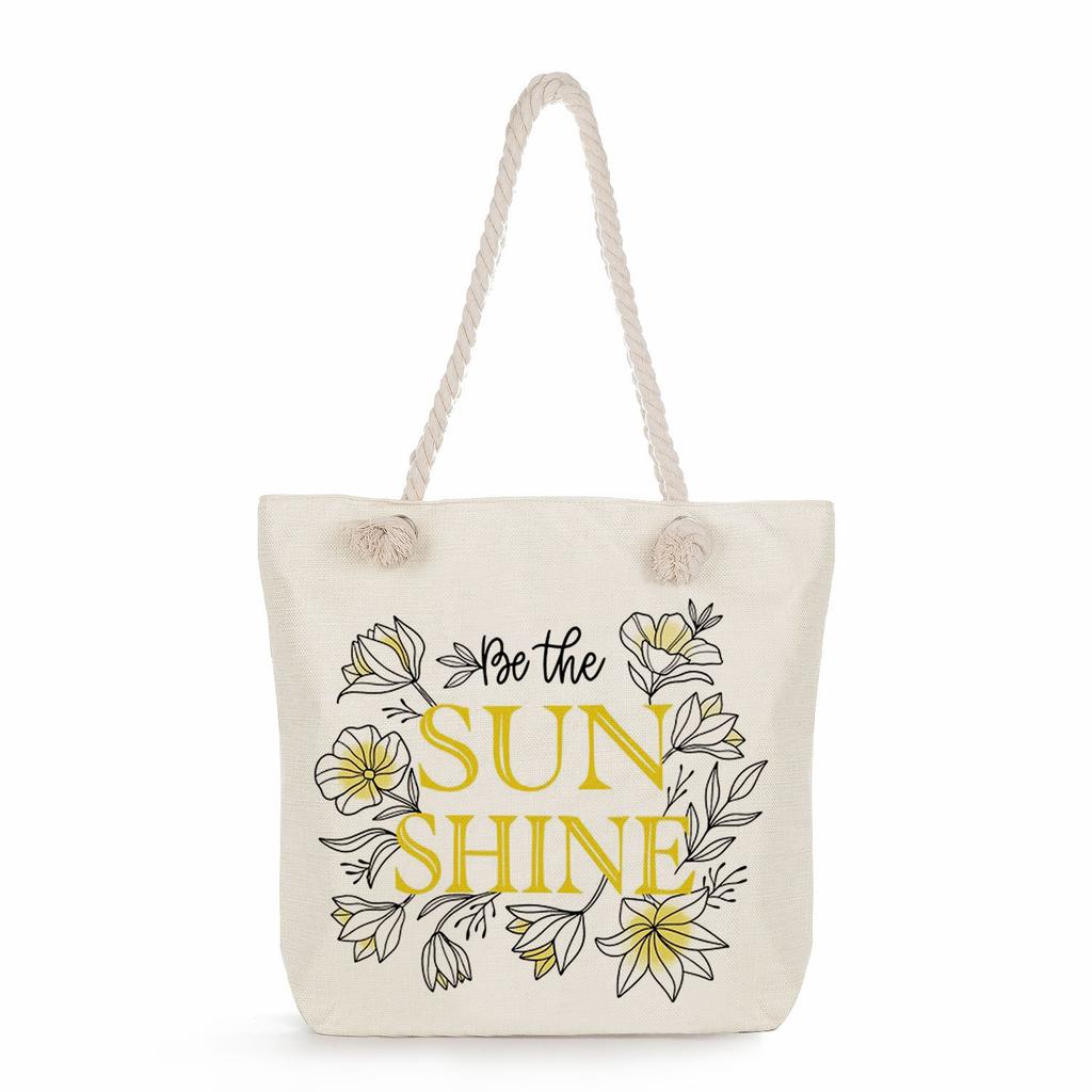 Multifunctional Trendy Letters Printed Thick Rope Shoulder Beach Bag Casual large capacity handbag 7593