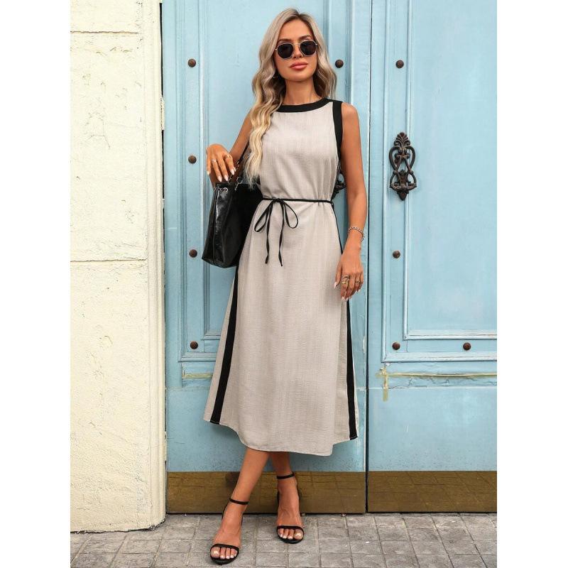 European summer fashion design sense gentle temperament casual contrasting color round neck sleeveless dress women S