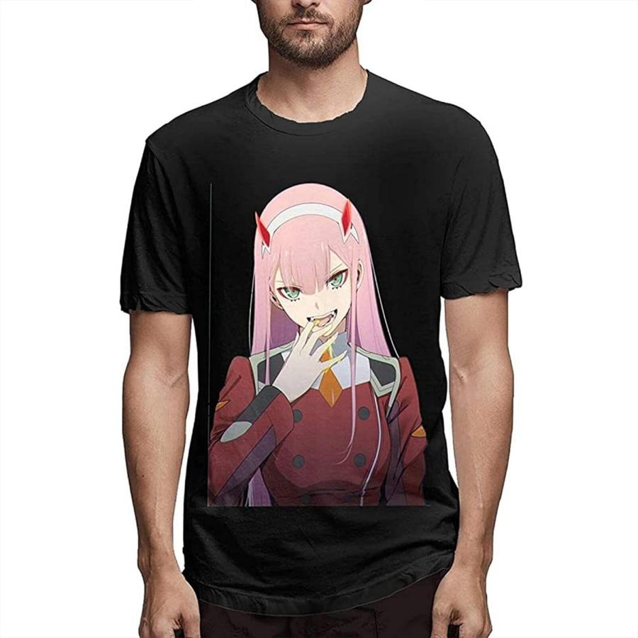 Darling in The Franxx Удобные футболки с коротким рукавом Круглый вырез Персональность Модная футболка Черный S