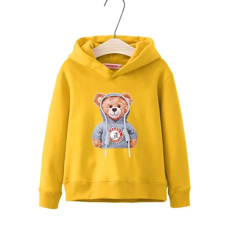 Herbst Winter Langarm Teddybär Print Kinder Hoodie Kinder Mädchen Jungen Cartoon Street Casual Hip-Hop Sweatshirts Pullover Oberteil