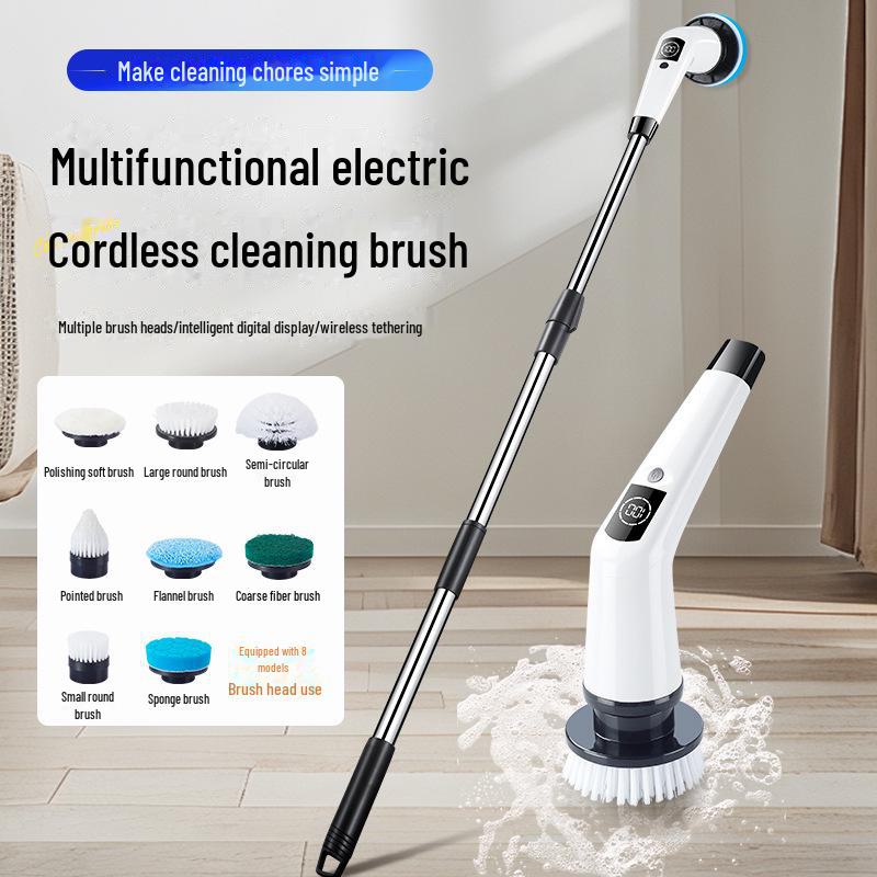 Electric Multi-Function Scrubber with Replaceable, Extendable Heads for Floor Cleaning