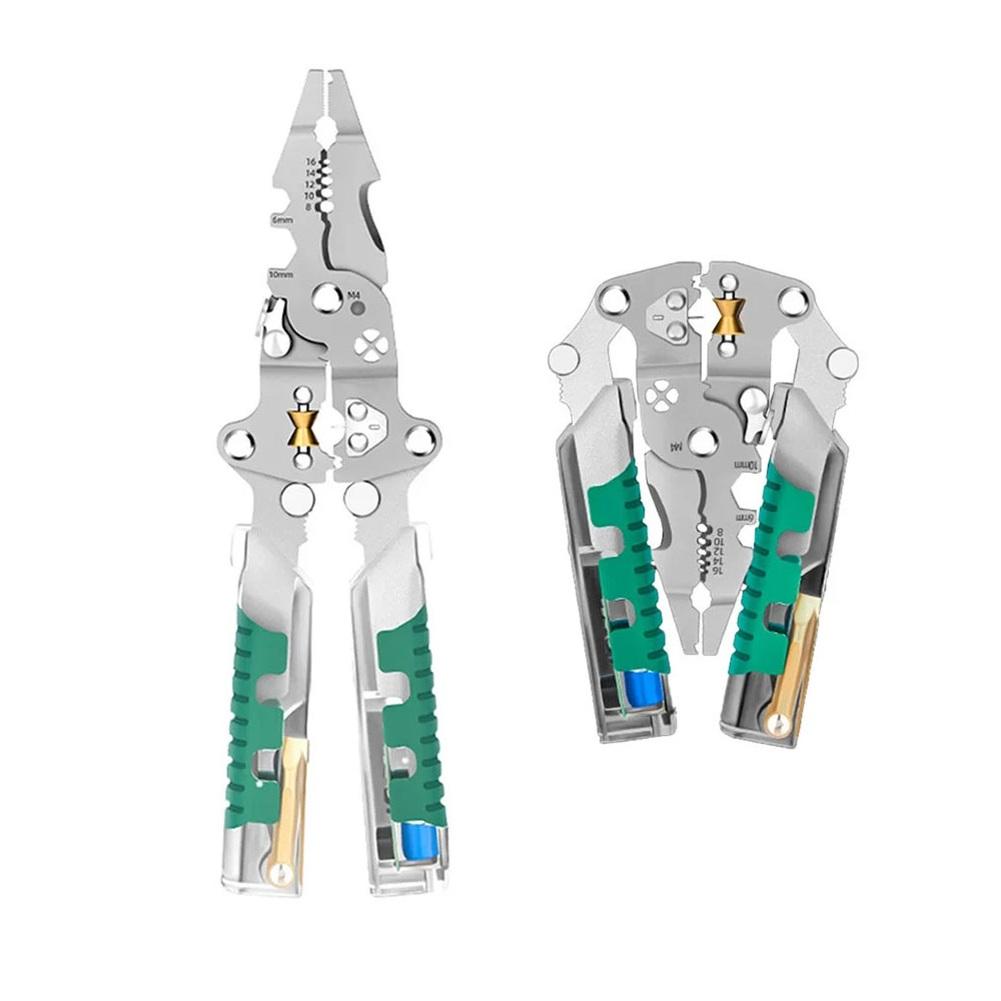 Multi Function Foldable Wire Stripper Cutter Crimper with Voltage Test for Electrician Cable Work High Carbon Steel Tool