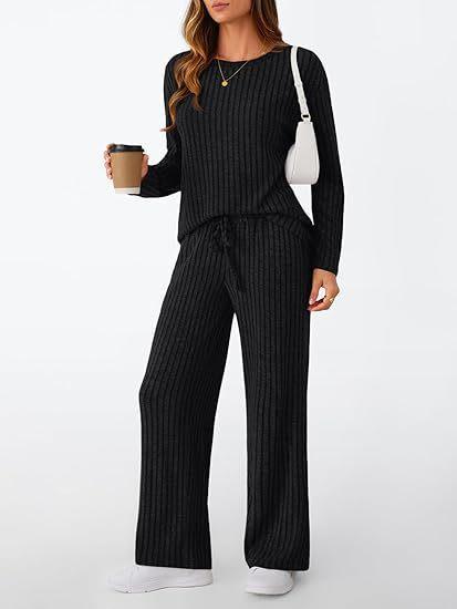Cross-border two-piece set women's 2025 autumn new fashion casual straight-leg pants temperament loose V-neck pit strip knitted cover