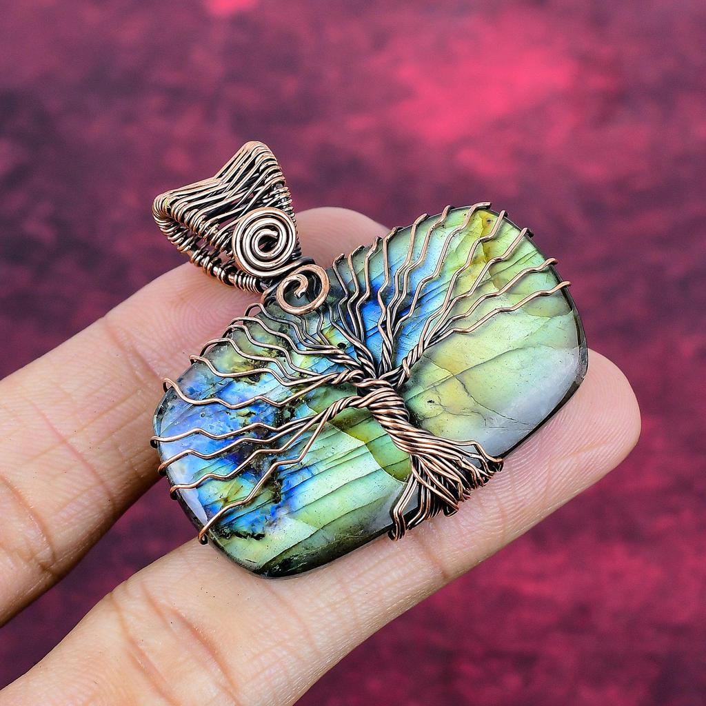 Tree Of Life Labradorite Gemstone Pendant Copper Wire Wrapped Designer Pendant