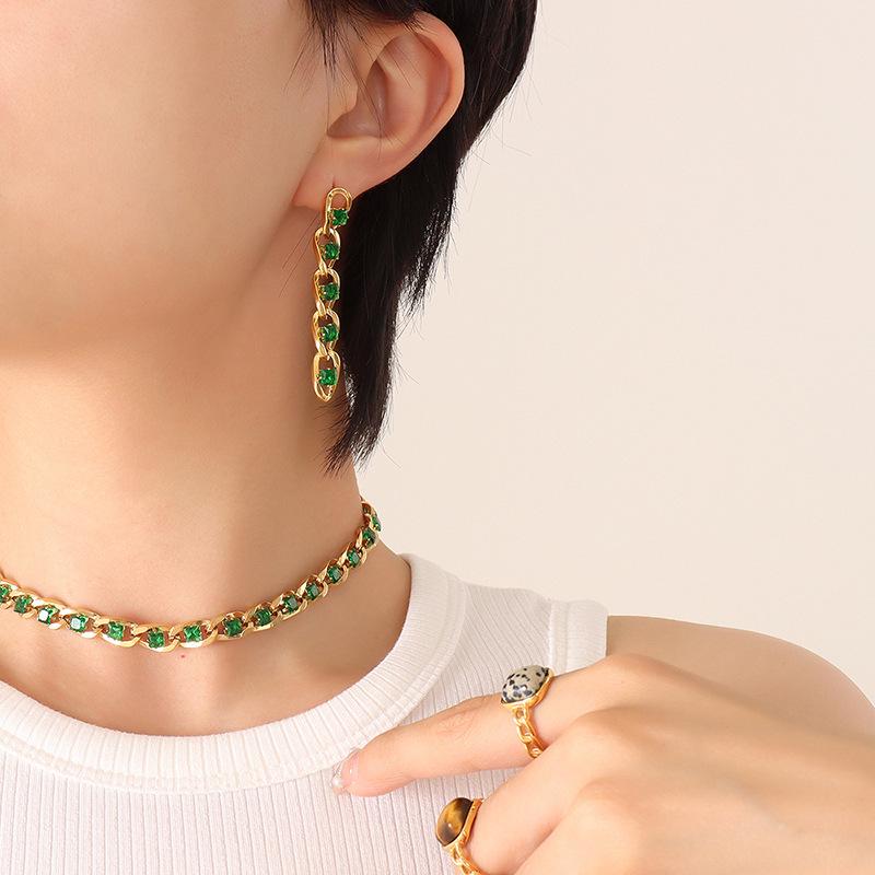 European Style Colorful Cubic Zirconia Jewelry Set with Diamond-Studded Necklace, Light Luxury Bracelet, and Exquisite Earrings