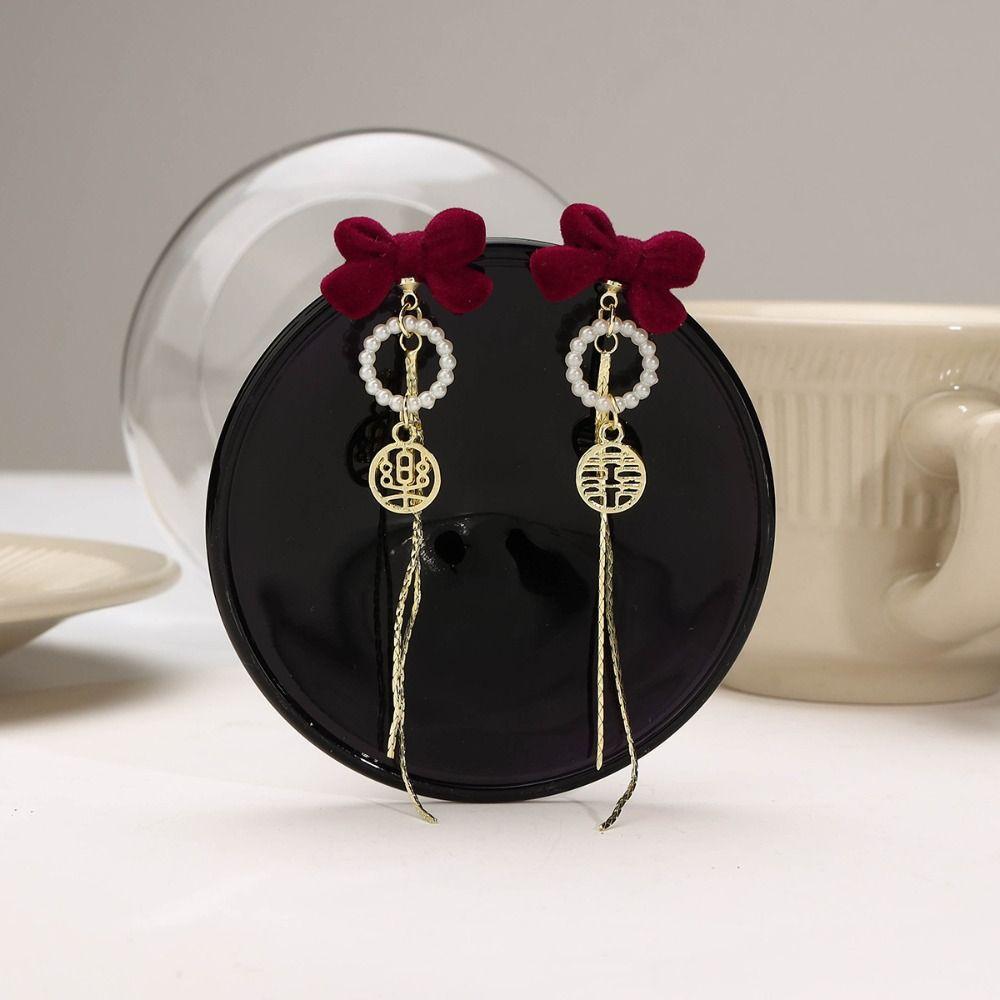 Shiny Rhinestone Bow Stud Earrings Pearl Sweet Jewelry Simple Dangle Earrings  Wedding Accessories