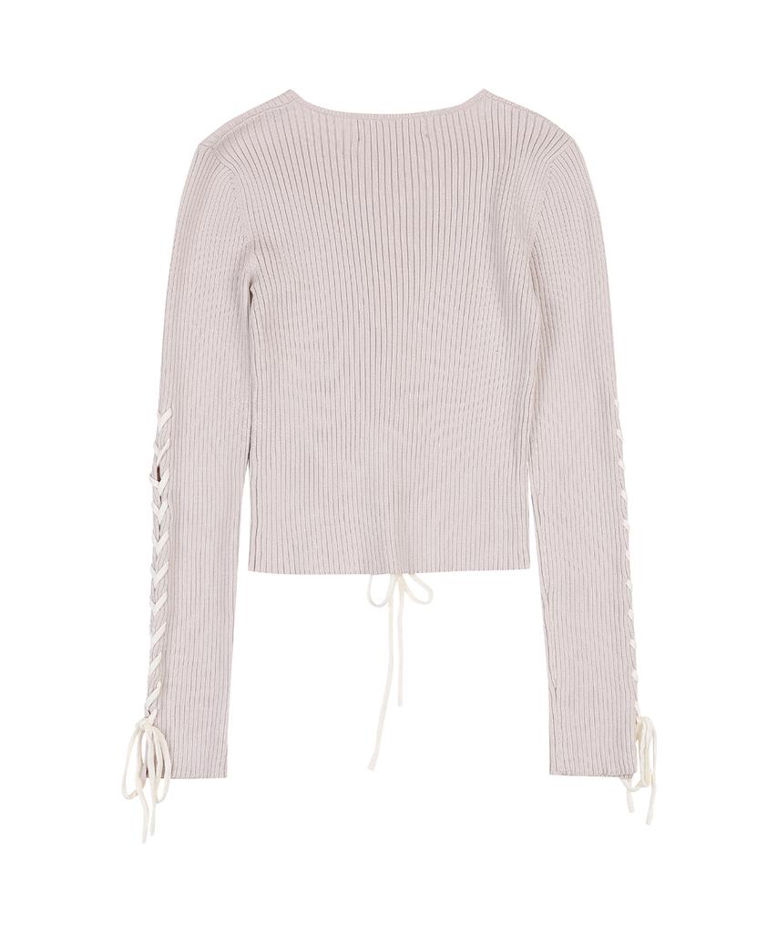DELICCENT Lace-Up Slim Fit Pullover [Light Gray]
