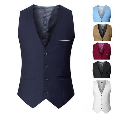 M-7XL Spring Summer Man Suit Vest Sleeveless Vest with Adjustable Waist Single Breasted Solid Color Business Suit Vest Wedding