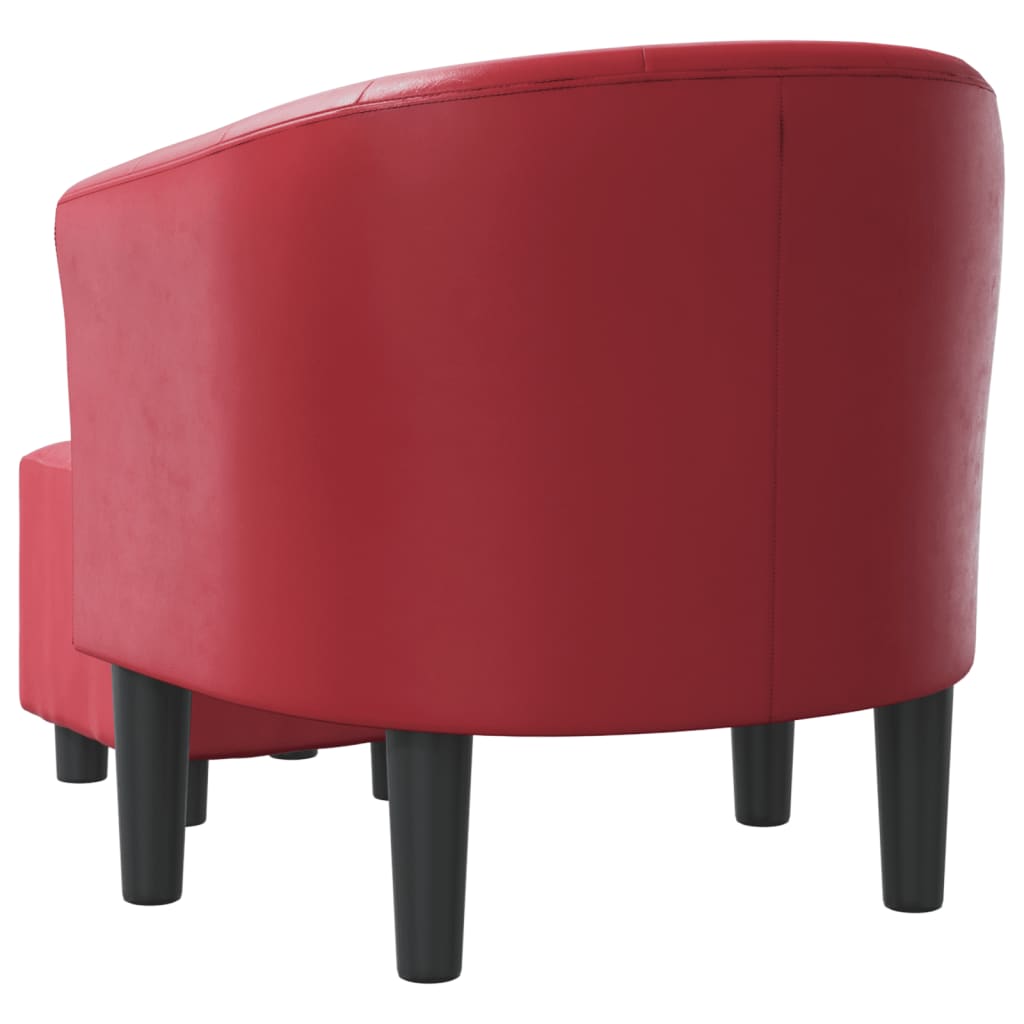 Club Armchair with Footstool Burgundy PU Leather