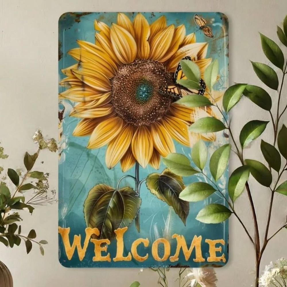 Metal Wall Art Sunflower Vintage Tin Sign 8x12 Inch Garden Decor Poster