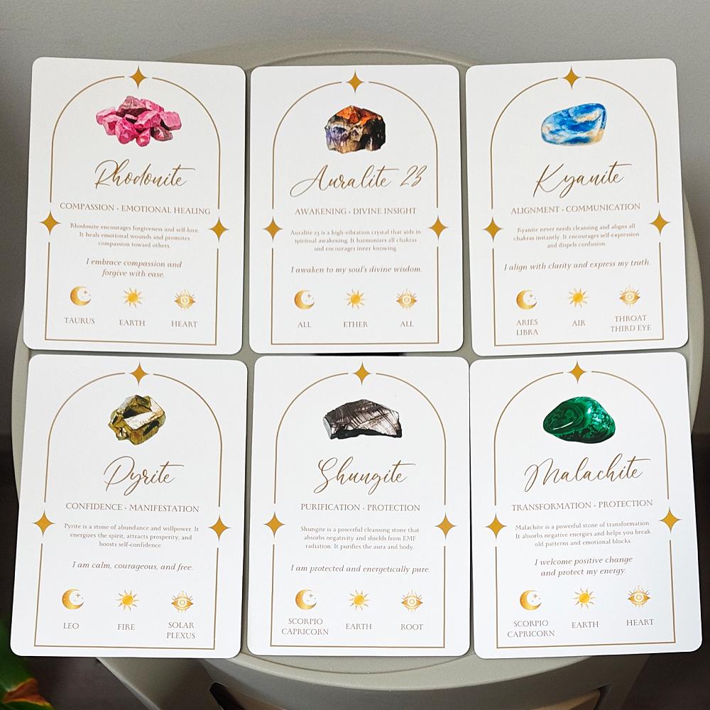 Soul Stones Crystal Oracle Deck, 11.5*8cm 51 Healing Affirmation Cards in Tin Box with Guidebook, Chakra Zodiac Element Cards